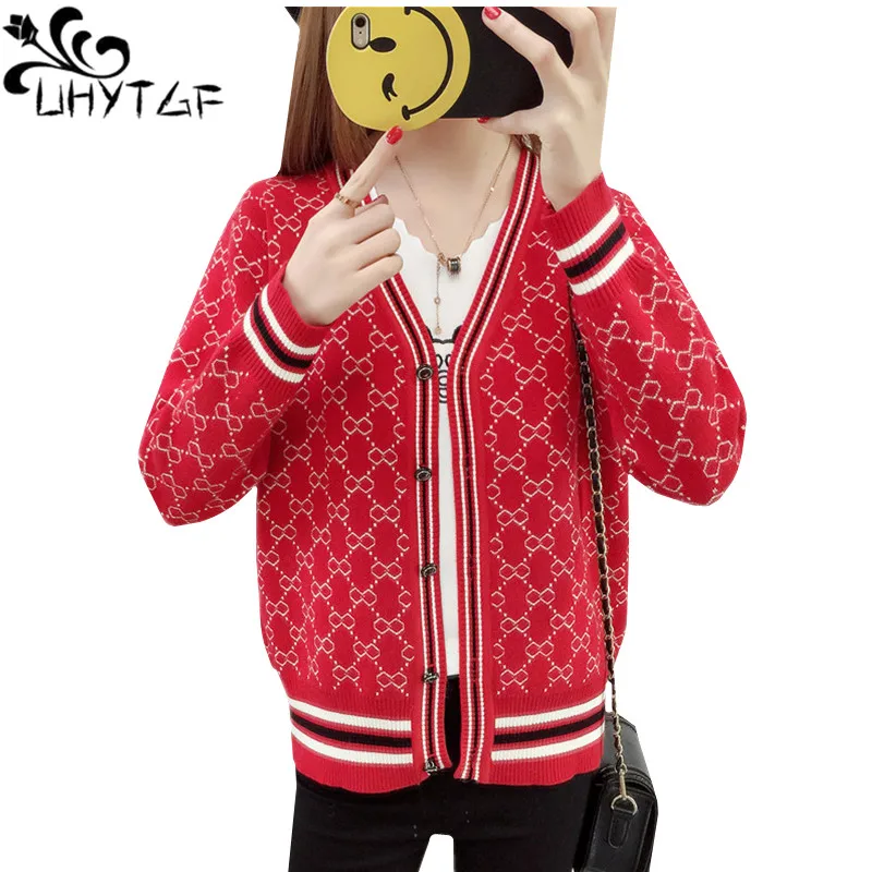 

UHYTGF New Sweater Cardigan For Women Knitted Spring Autumn Sweaters Ladies Jacket Long Sleeve Loose Size Sweters Tops Coats 651