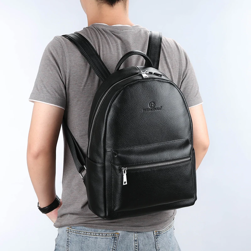 Genuine Leather Men\'s Backpack Fashion Cow Leather Backpacks College School Men Bag Fashion Black Large-Capacity Travel Backpack