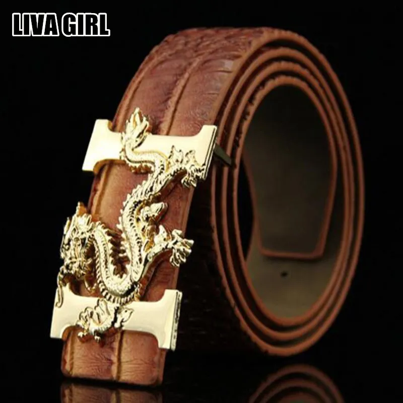 Liva Girl Hot Sale Business Men\'s Belts PU Leather Dragon Pattern Buckle Belt Waistbands Fashion Accessories Male Ceinture Gifts