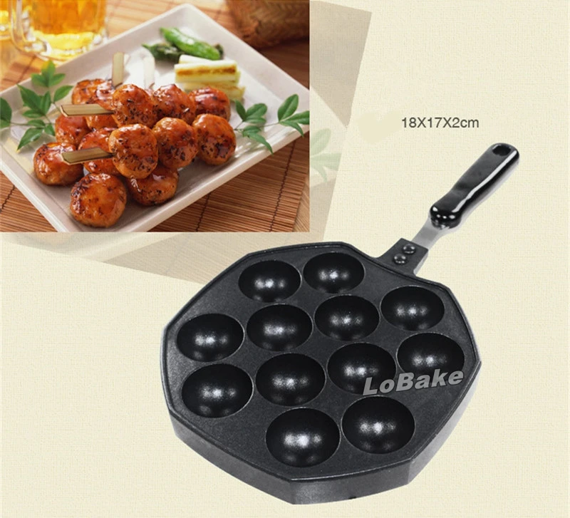 High quality metal ball dia.4cm Octopus Barbecue Plate Burning Stove With Handle Plate Takoyaki Burning Board Cake Tools Pans