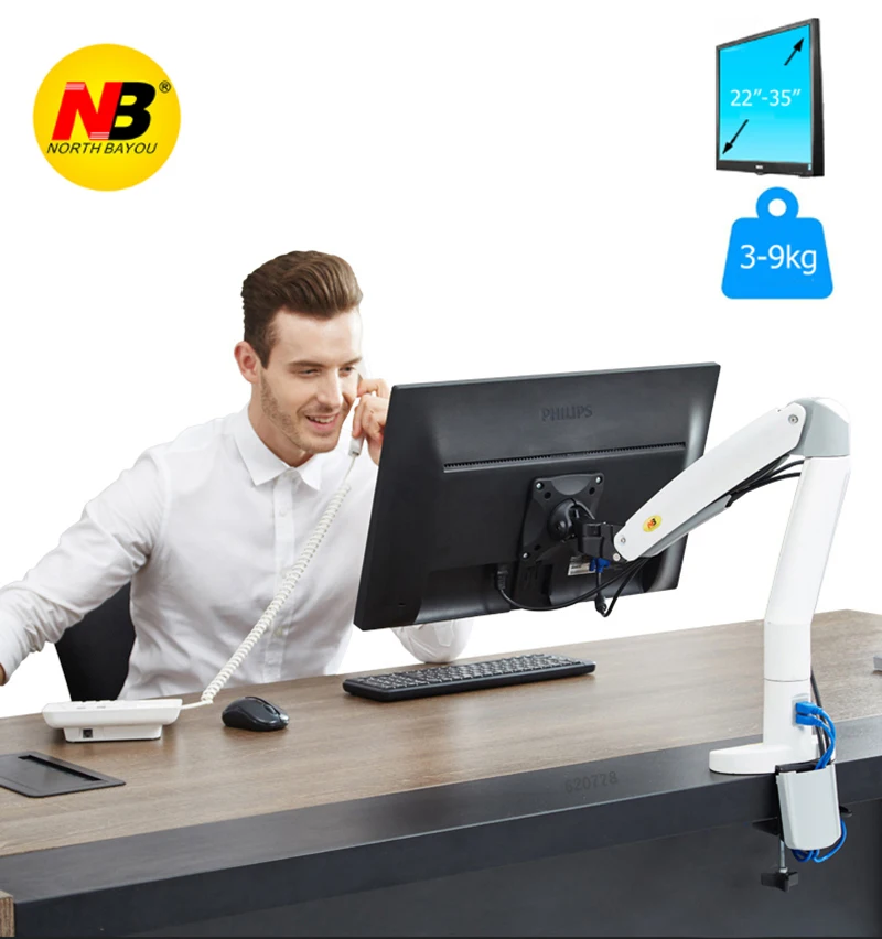 

NB F100A Gas Spring Arm 22-35 inch Screen Monitor Holder 360 Rotate Tilt Swivel Desktop Monitor Mount Arm with Two USB Ports