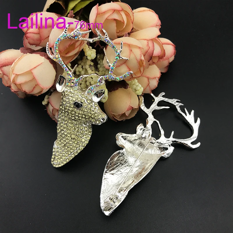 Rhinestone Crystal Deer Head Brooch Pin,Christmas Pins