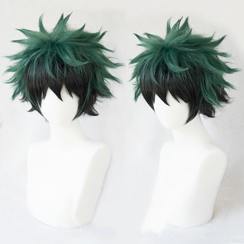 Boku no Hiro Akademia Izuku Midoriya Short Green Black Ombre Heat Resistant Cosplay Costume Wig + Track + Cap