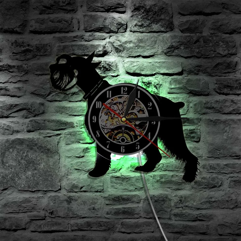 

Schnauzer Dog Laser Led Vinyl Clock Wall Light Lighting Color Change Vintage LP Handmade Art Decor Lamp Remote Controller