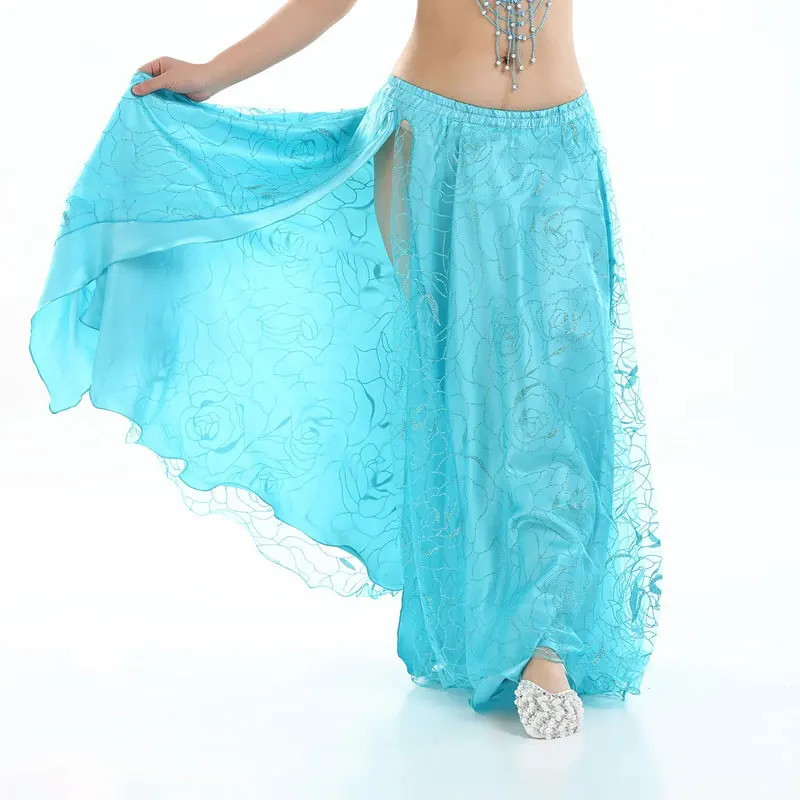 

Юбка шифоновая для танца живота, длинная газовая Двухслойная юбка с узором в виде роз, с одним разрезом, для взрослых