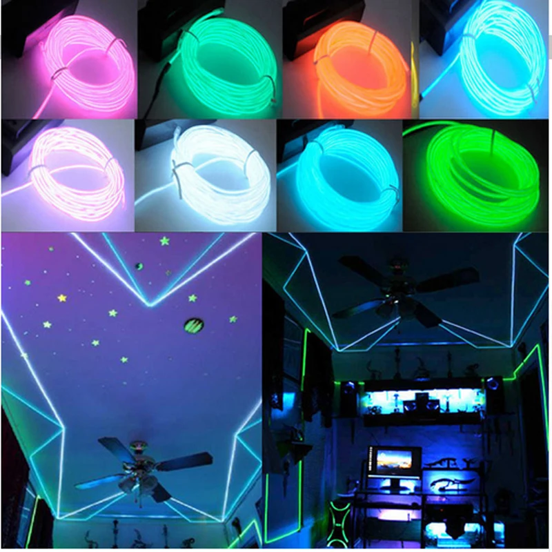 Flexible Neon Light Glow EL Wire Rope tape Cable Strip LED Neon Lights Shoes Clothing Car waterproof Battery case led strip 2-5M