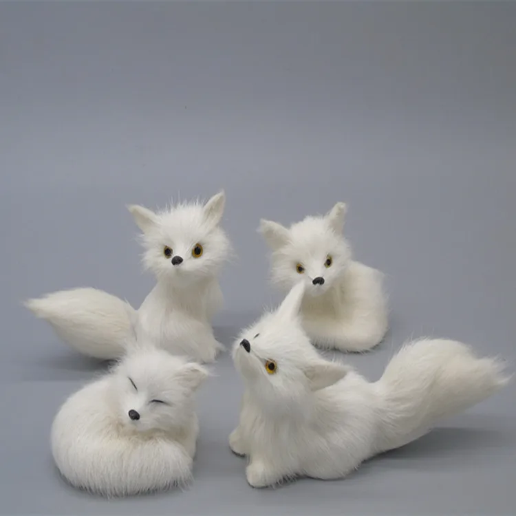 

polyethylene&fur white fox about 9-12cm rich position foxes one lot/4 pcs model handicraft home decoration gift b1689