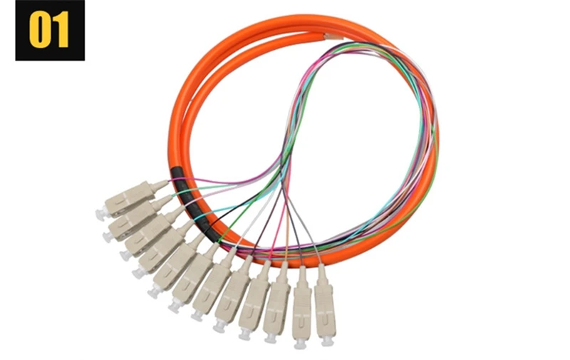 SC pigtails 12core colored 1.5mtr SM optical fiber 62.5/125um 50/125um cable ftth bundle pigtails 12 ports A class ferrule ELINK