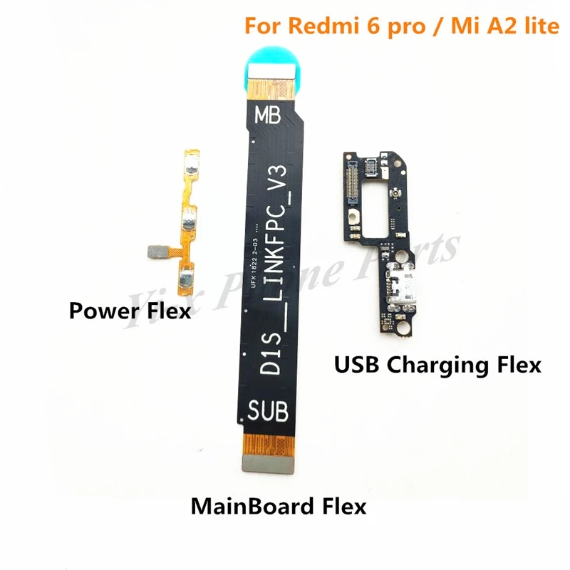 10pcs Power Volume & USB Charging Board  & Motherboard MainBoard Connections Flex Cable For Xiaomi Redmi 6 pro / Mi A2 Lite