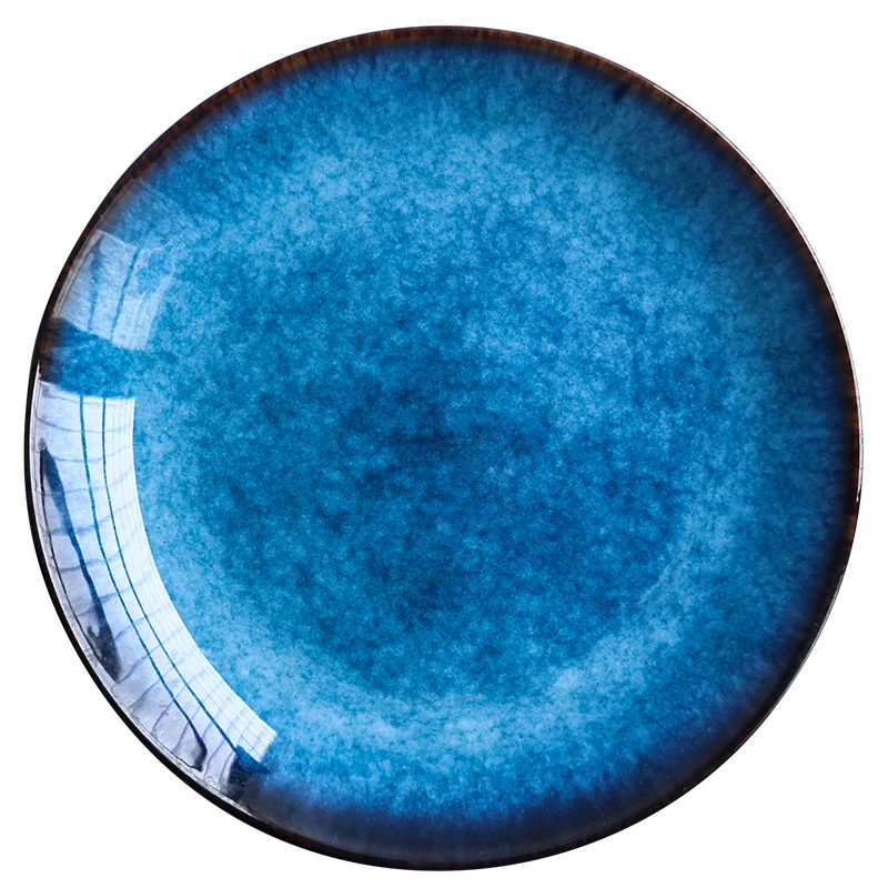 KINGLANG Blue Western-style Plate, Japanese Flat Dish, Round Tray, Commercial Steak Dish Plate Wholesale