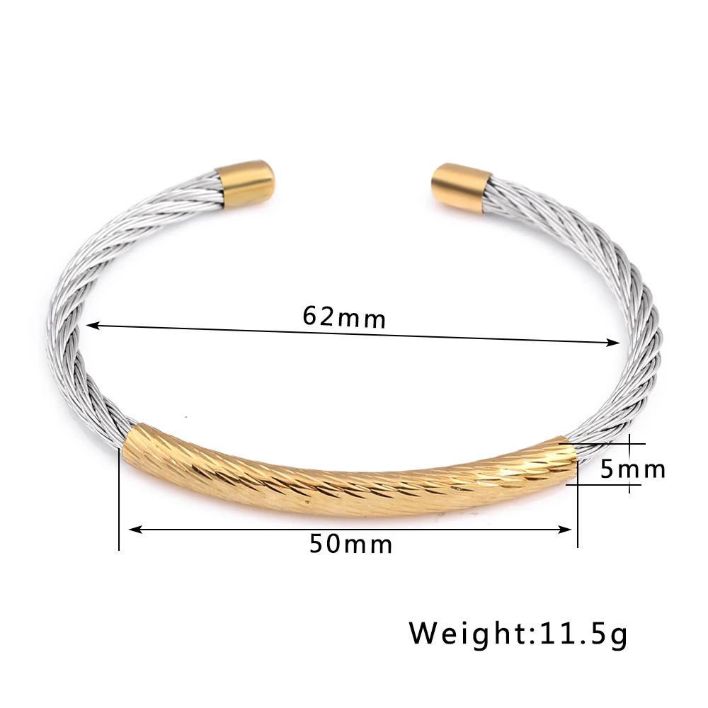 VQYSKO Stainless Steel Cable Mesh Cuff Bracelets Chain Bracelet Bangles For Women Jewelry