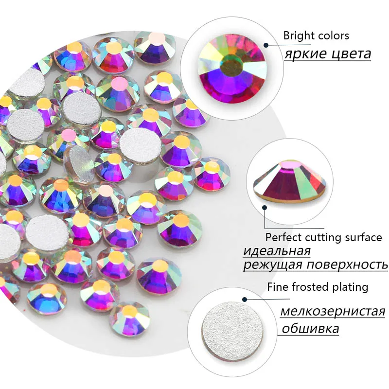 Strass colorés en verre pour décoration des ongles 3D, 1080 pièces, tailles mixtes, accessoires pour Nail Art