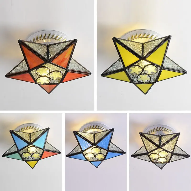 

Glass Star Corridor Ceiling Lamp Mediterranean Colorful Living Room Hallway Balcony Ceiling Spot Lights