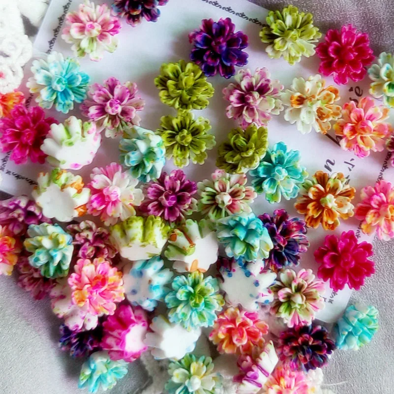 300pcs Layered Daisy Flower Resin Flowers Flatback Cabochon Scrapbooking DIY Phone Decoration 12mm Tie-Dye flower