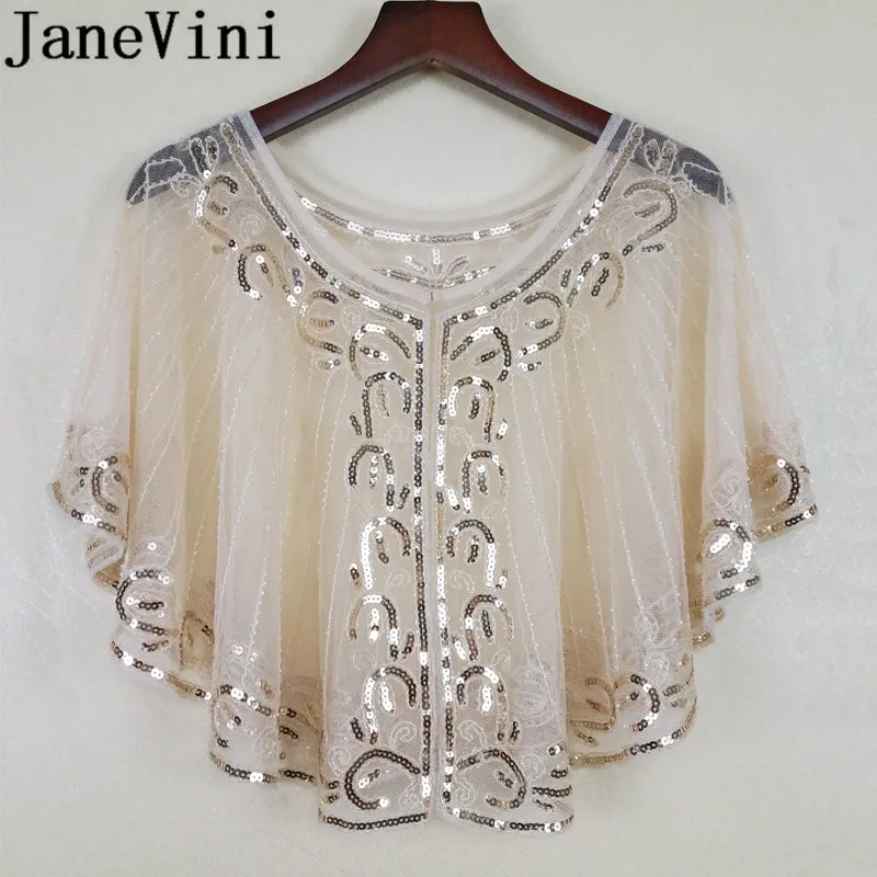 JaneVini-abrigo de lentejuelas plateadas para mujer, chal elegante con cuentas para bodas, fiesta de noche, Bolero, chaqueta, accesorios, 2019