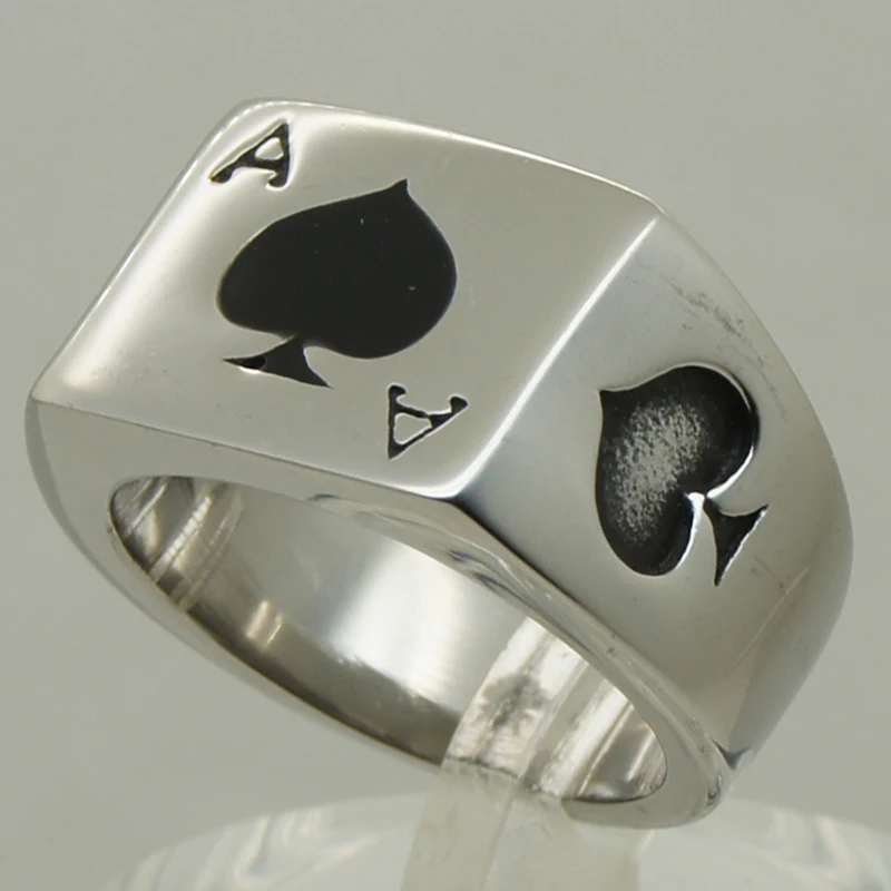 poker spade ace men/boy biker rocky punk 316L stainless steel ring