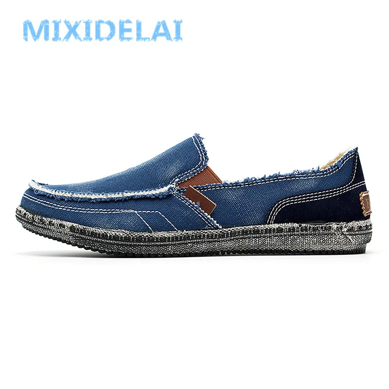 MIXIDELAI classic canvas shoes men 2024 lazy shoes blue grey green canvas moccasin men slip on loafers washed denim casual flats