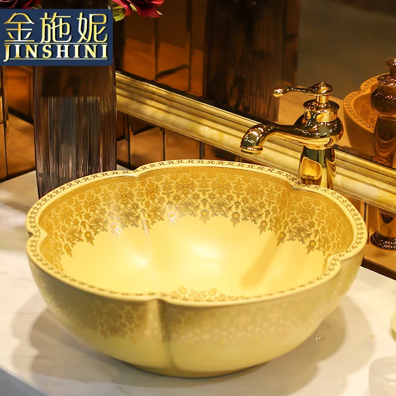 

Gold counter basin petal shaped wash basin fashion wash basin