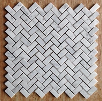 Fish bone shaped Carrara White Marble mosaic tiles backsplash kitchen wall tile sticker bathroom floor tile free shipping