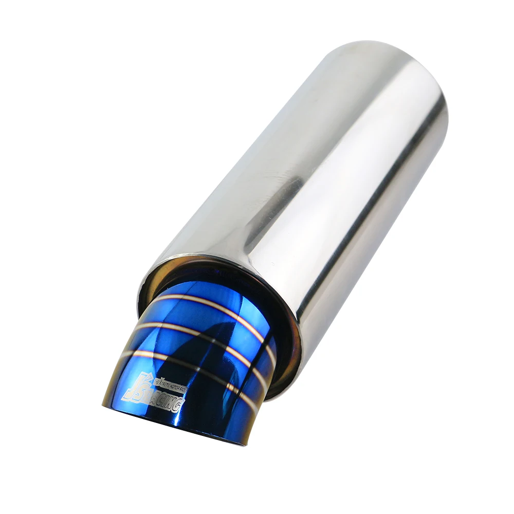 Universal polishied car exhaust race muffler 2/2.5 inlet exhaust blue end tips muffler on the car