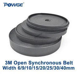 POWGE Arc HTD 3M Open Synchronous belt Width 6/10/15/20/25/30/40mm 3M-15mm Polyurethane steel PU Black HTD3M timing belt CNC