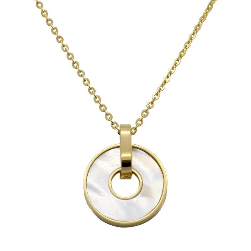 Wholesale New Fashion Jewelry Rose Gold Colour Stainless Steel Link Chain White Shell Pendant Necklace Women Party Gifts