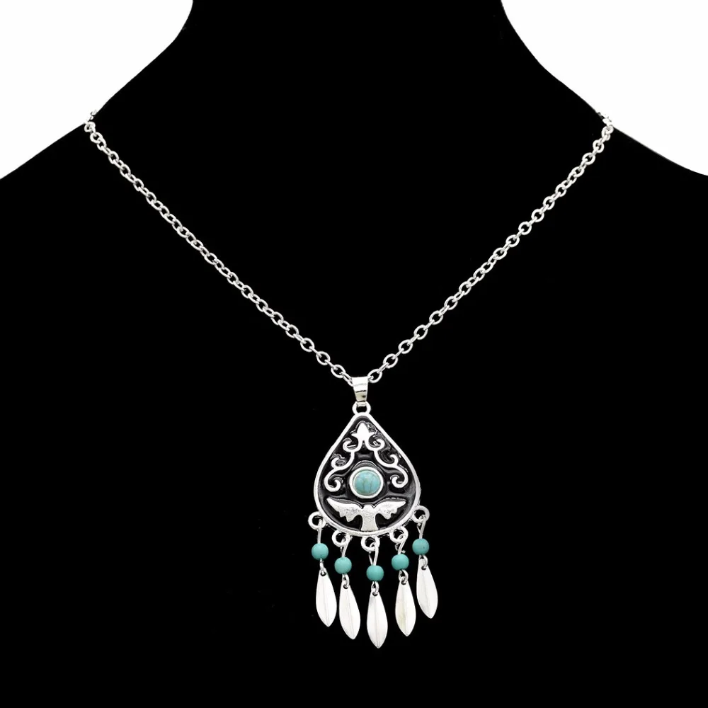 Boho Gypsy Vintage Metal Carved Flower Red Green Beads Leaf Tassel Turkish Necklaces Earrings Sets Indian Jewelry Sets for Women