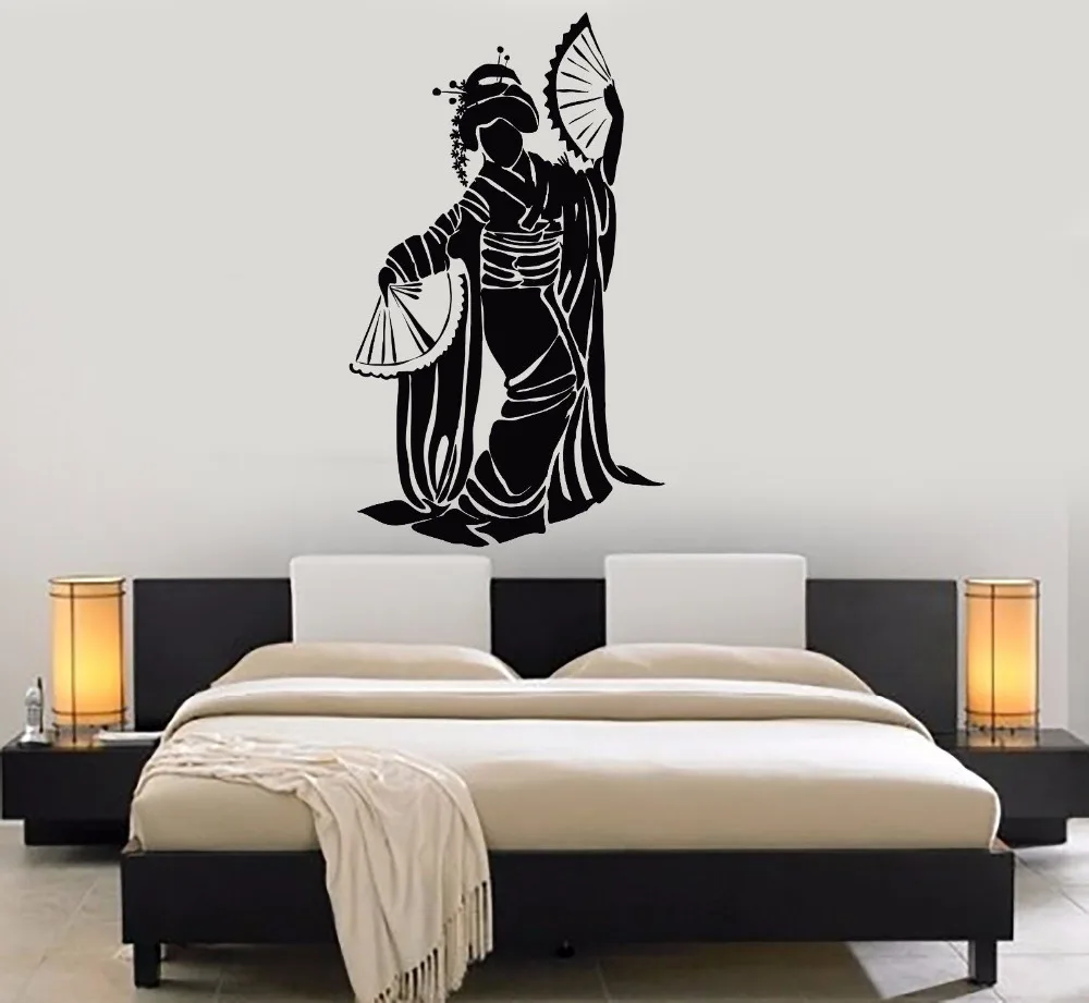 

Japanese Pretty Women Vinyl Wall Decal Geisha Japan Girl Asian Style Wall Stickers Bedroom Decor Mural Art Home Ornament LA897