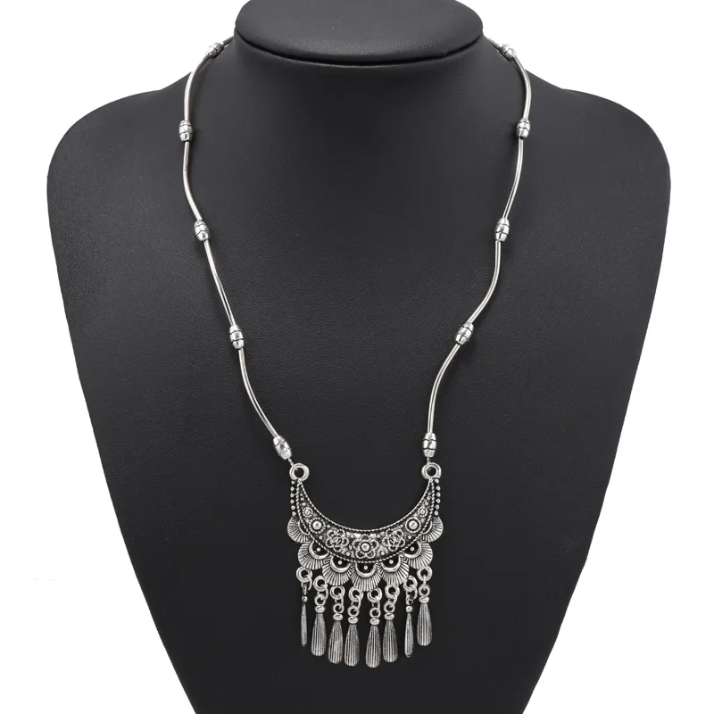 Aihua Vintage Böhmische Quasten-Halsketten und Anhänger für Frauen, Schmuck, große Aussage, geschnitzte Blume, geometrisches Muster, Bijuterias – Detail 9