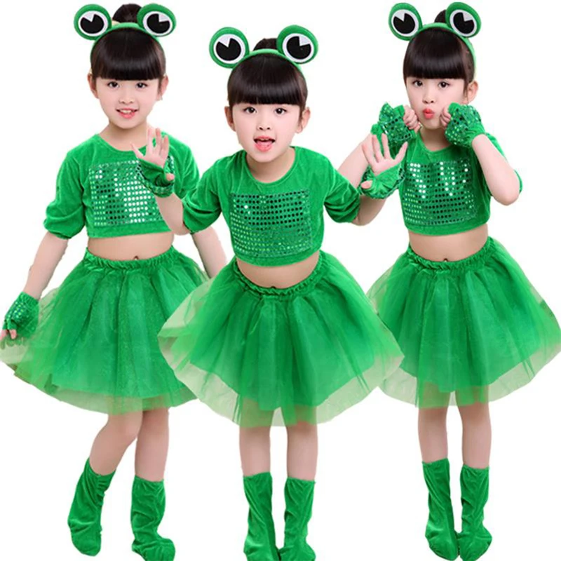 Children's Small Frog Performance Costume Green Long-sleeved Animal Clothing Sequined Tutu Skirt for Boys and Girls tutu Skirt