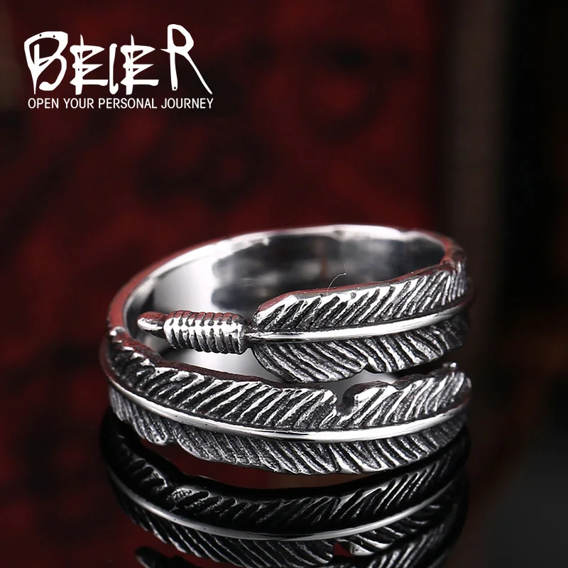 Beier New Store 316L Stainless Steel Ring Top Quality Hot Sale Simple Feather Ring Fashion Jewelry Wholesale   LLBR8-306R