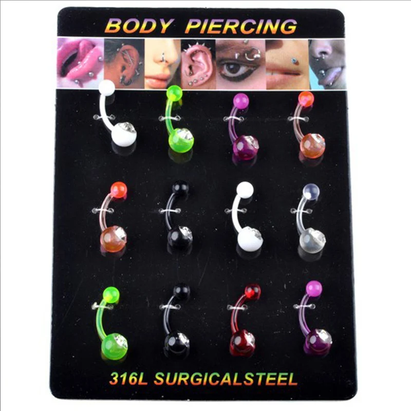 1PC Shining Acrylic Ball Button Ring 14G  1.6*11mm Crystal Navel piercing Indian Style Ombligo Piercing Nombril Nose Ring