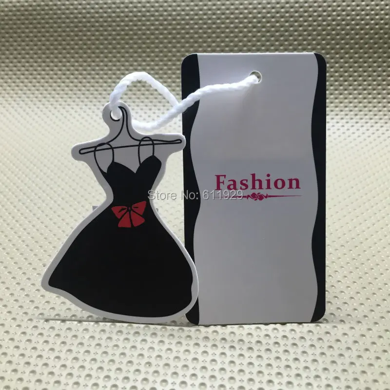 custom shape cutting tags/dress paper hang tag/garment tags printing/clothing printed label/clothing woven label price swing tag