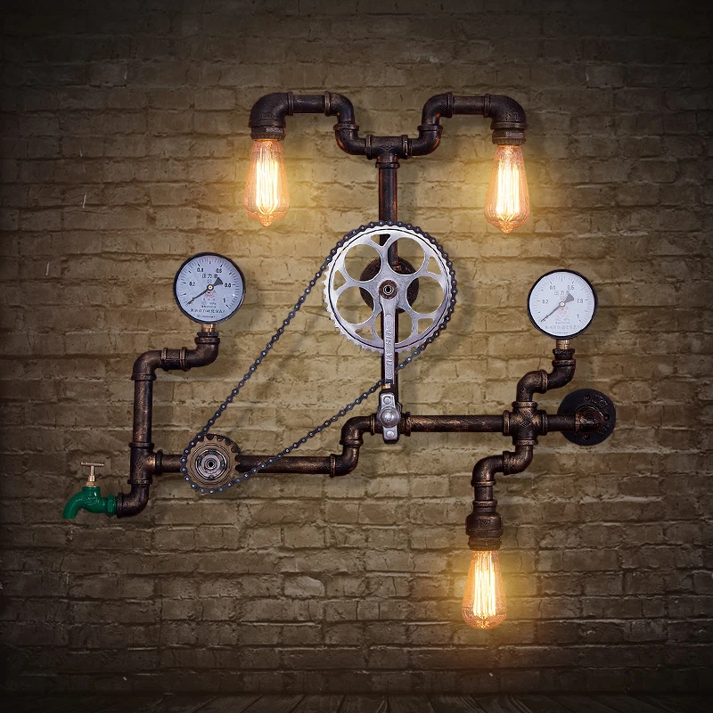 

Water pipes Americandecorative gear aisle Cafe Bar wall lights retro loft industrial wind pipe wall lamp iron