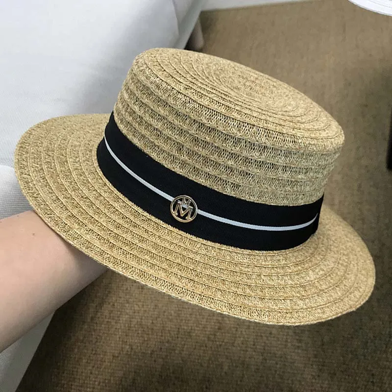 Classic Unisex Straw Fedora Derby Hat Wide Brim Beach Hat Summer Cap Sun Hat for women Men Flat Top Church Derby Cap Couple Tee