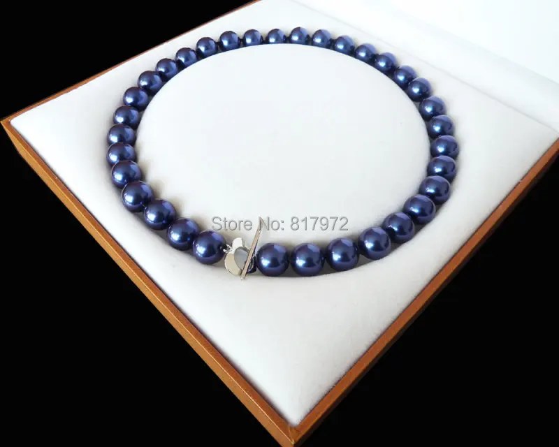 

Charm Blue Natural South Sea Shell Pearl Bead Highlight Round Bead 12MM Necklaces Love Clasp