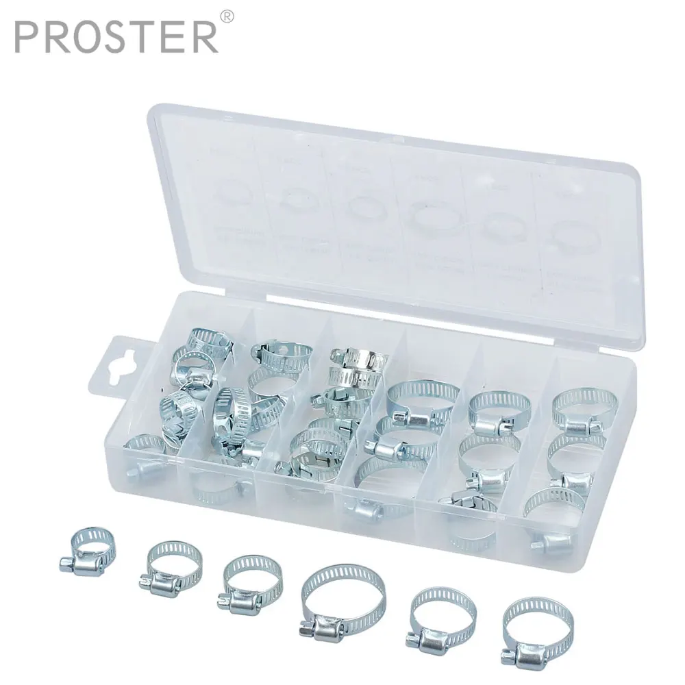 Proster 34Pcs/set 16-32mm Stainless Steel 304 Hose Clip Pipe Tube for Band Clamp Metal Fastener Assortment Kit