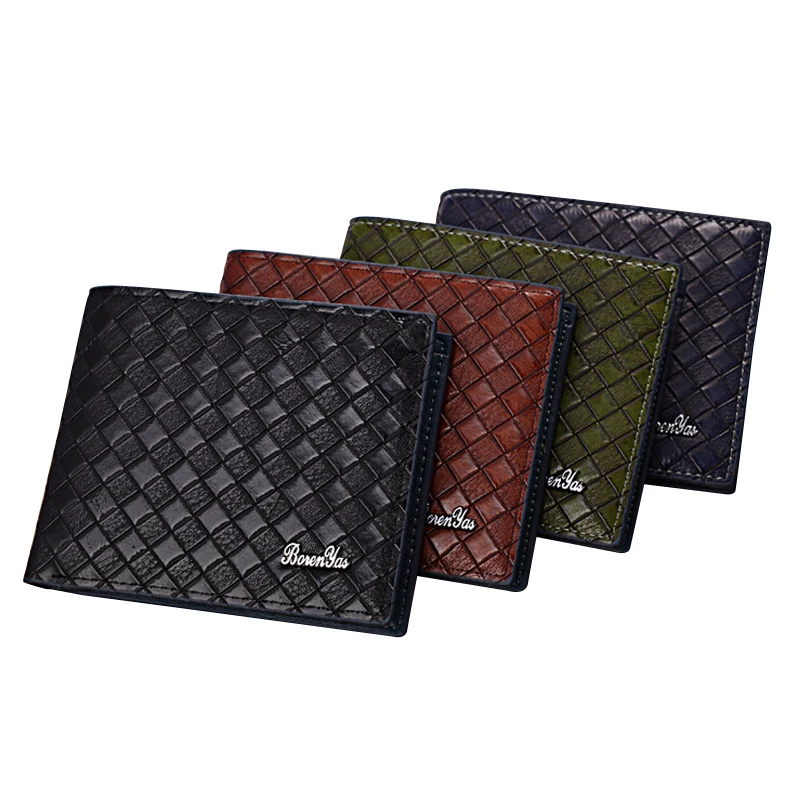 

New arrival Casual knitting pattern Men's leather wallet Short card holder for man choice male purse 4 colors