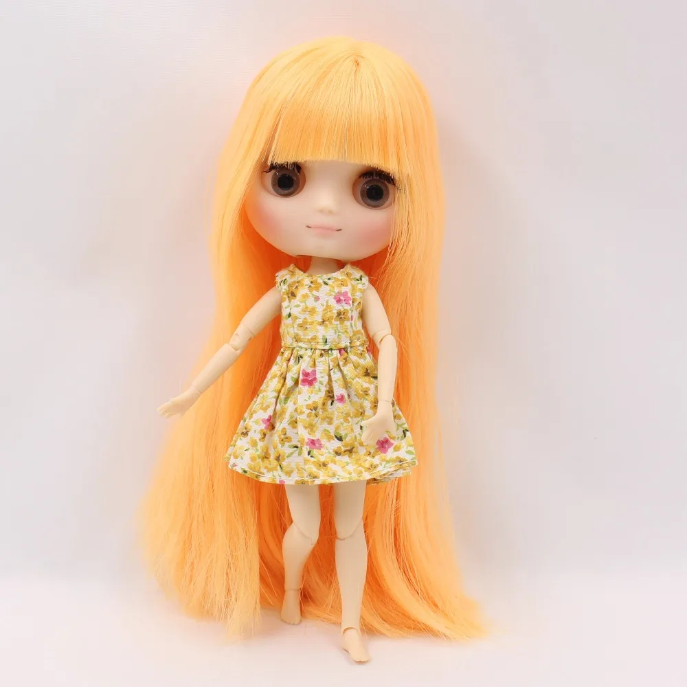 Middie blyth doll joint body matte face gray eyes mango yellow hair with bangs 20cm with gestures free shipping No.0577