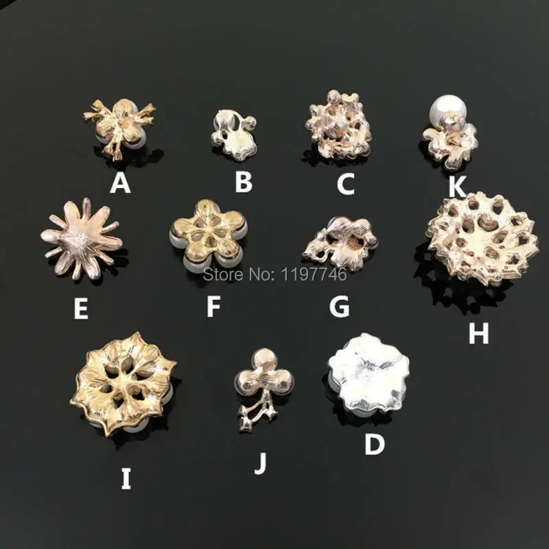 Nail Art DIY Crystal Flower Buttons with Pearls Zinc Alloy Flatback Rhinestone Various Flora Flower Embellishments 10pcs