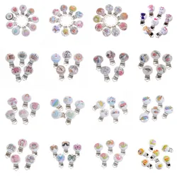 MIAOCHI Various patterns Metal Wooden Baby Safety Pacifier Clips 5PCs Cute Infant Teething Soother Clasps Holders Accessories