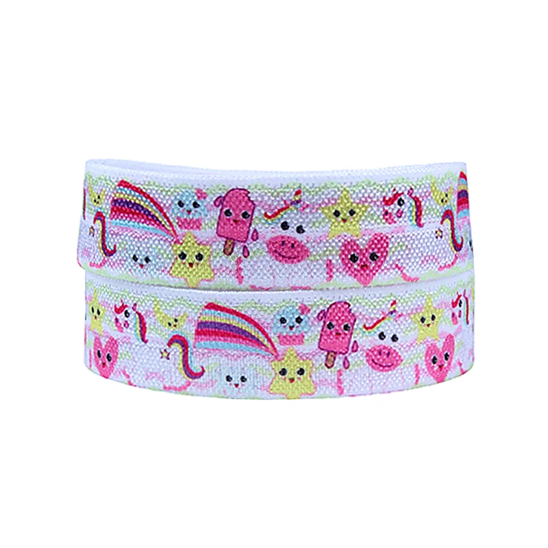 FLRA ElasticFLORA RIBBONS rainbow cartoon unicorn fold over elastic ribbon