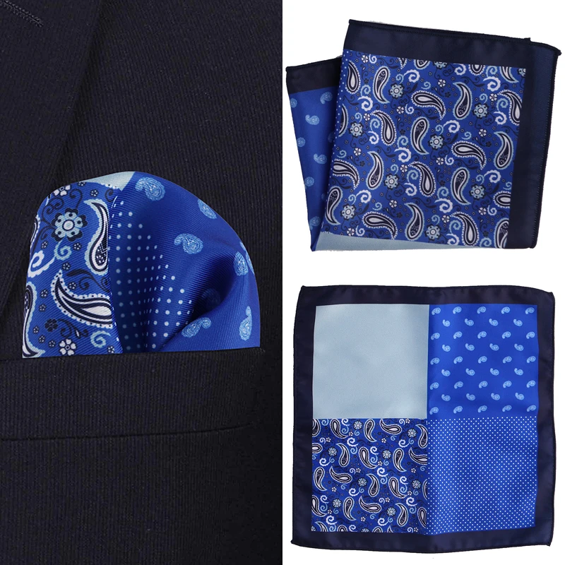 Tailor Smith Men's Hankerchief Paisley Polka Dot Floral Printed Hankies Polyester Hanky Business Pocket Square Chest Towel Gifts