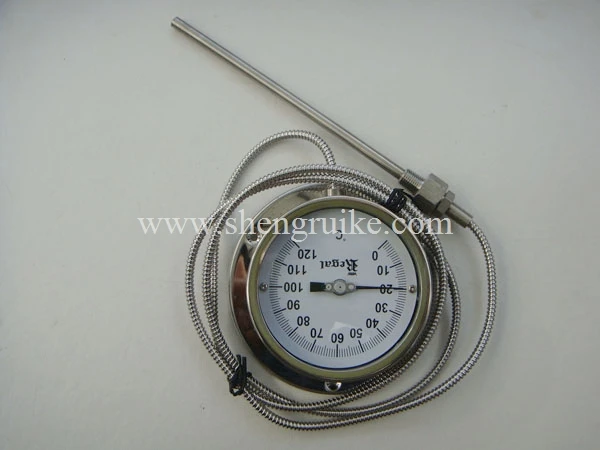 0-120C Capillary bimetal thermometer SS 304 case,