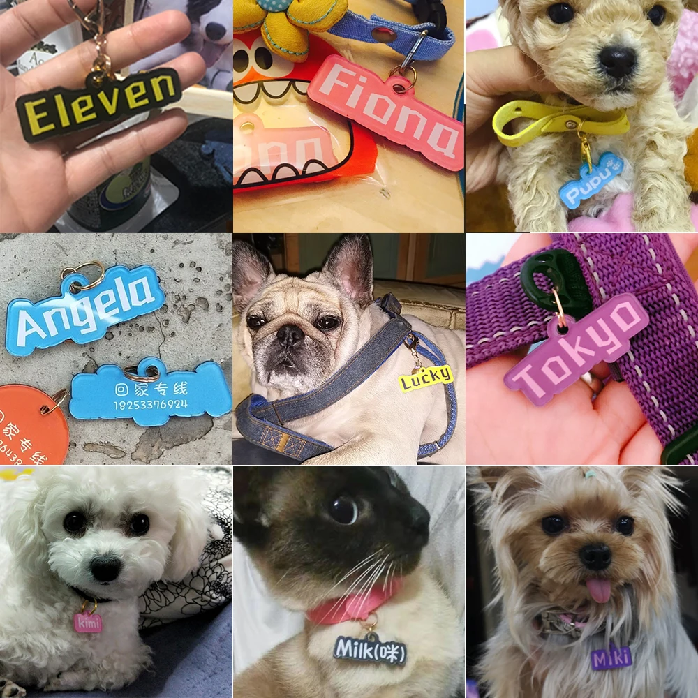 Personalized Dog Tag Handmade Acrylic Pet ID Tag for Dogs Puppies Colorful Name Tags for Cats Kitten Pendent Collar Accessories