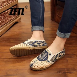 ZFTL Men net shoes summer Chinese traditional ethnic hand-knitted shoes Lightweight and wear resistant slip-on men loafers2023