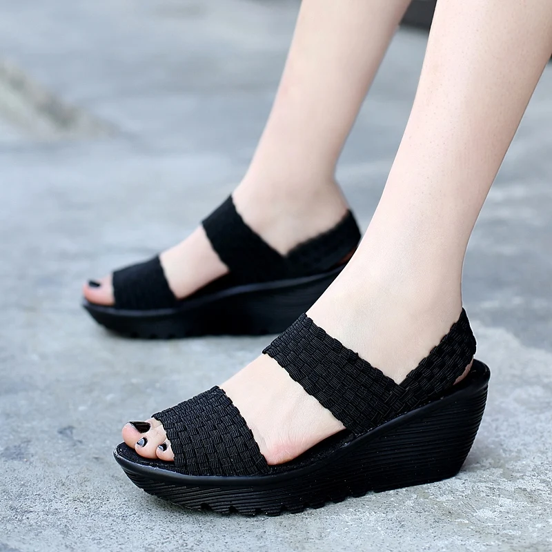 Women Sandals Summer Sneakers Woven Shoes Slip On 2020 Fashion High Increase Sandals Breathable Platform Shoes Plus Size 41