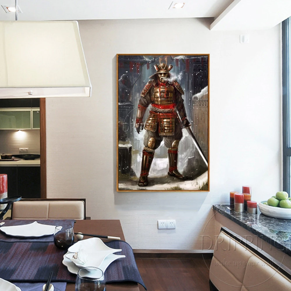 Wall Art Hand-painted Japanese Samurai Swordsmen Figure Oil Painting on Canvas Hand-painted Wall Art Samurai Swordsmen Painting