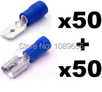 100pcs Blue Semi Insulated Spade Electrical Crimp Connectors wire connector Mixed Male and Female