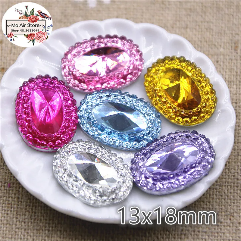 50pcs shiny 13x18mm oval resin rhinestone Flat back Cabochon Art Supply Decoration Charm Craft DIY 15mm no hole